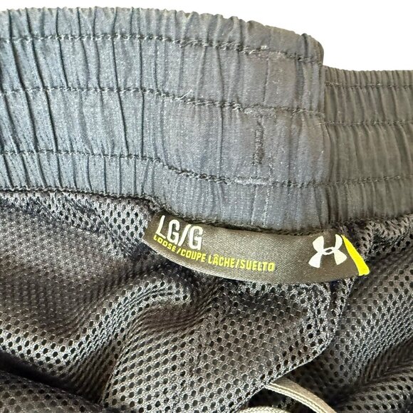 Under Armour Warm Up Pants Mens Large Mesh Lined Woven Straight Leg Black - Picture 8 of 8